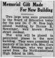 Horace K Renninger donation - 1938